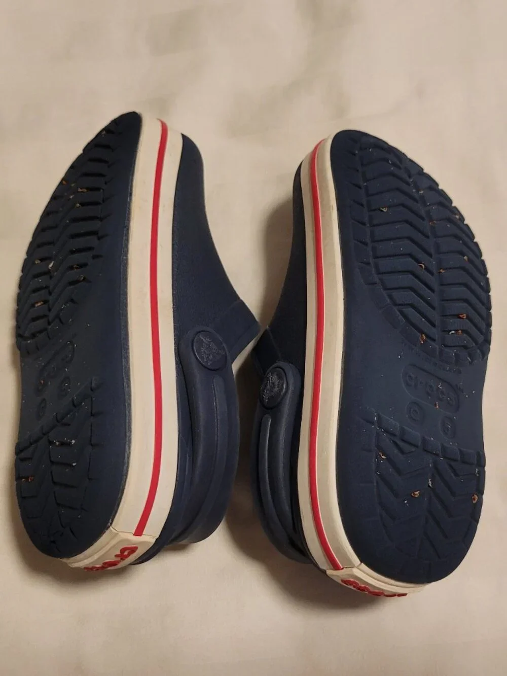 Crocs Navy Blue, White and Red Clog Sandals Slip-On Round Toe US 5C